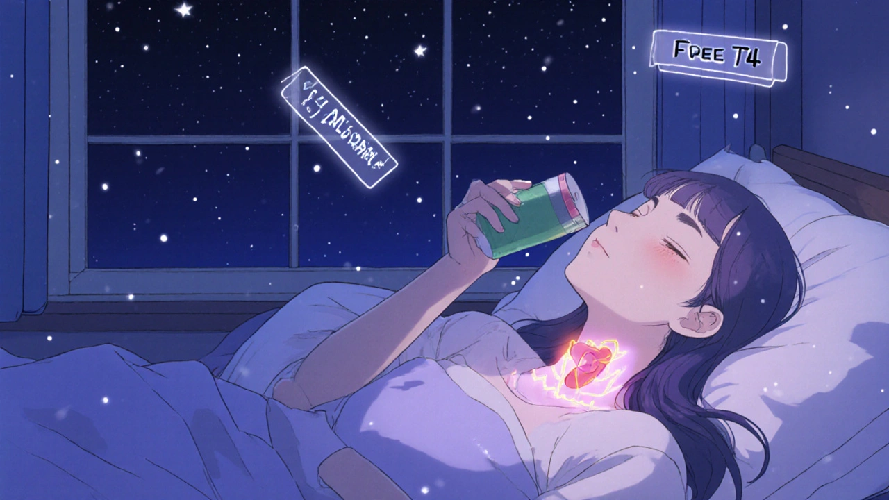 Nighttime dose of levothyroxine with stable thyroid levels, pea protein shake consumed earlier.