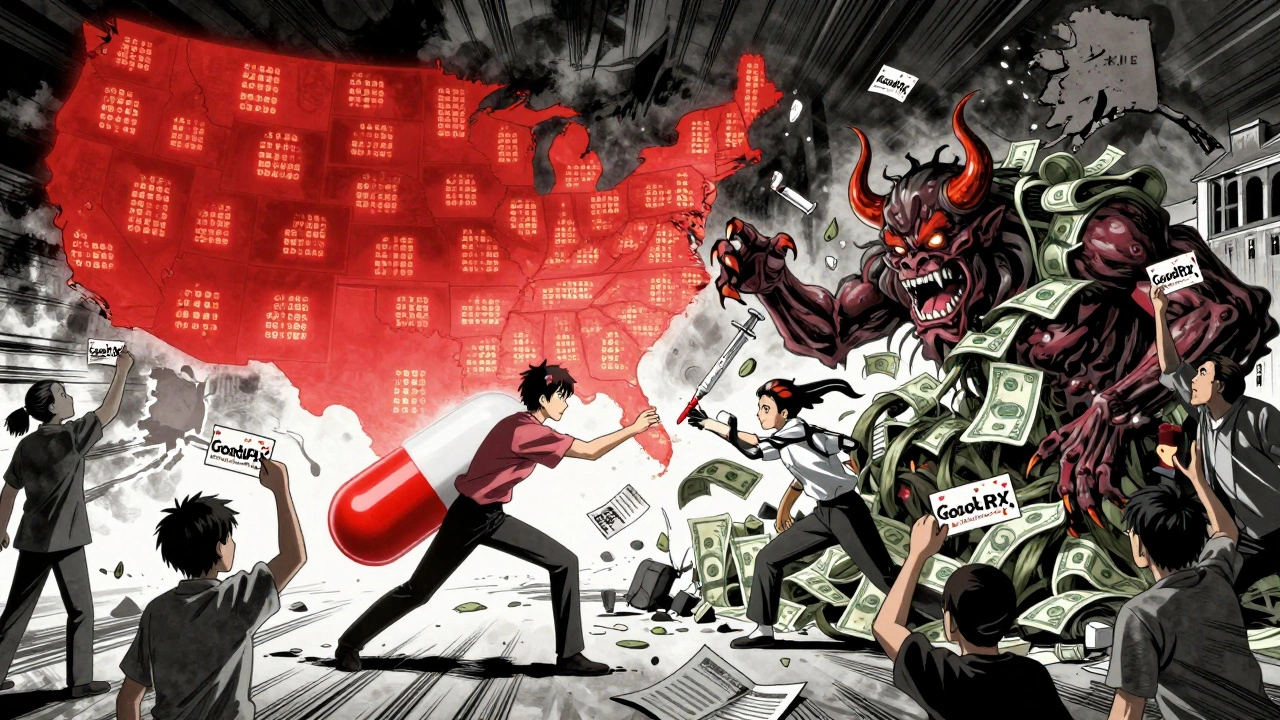 Heroic generic drugs battling corporate patent monsters in a symbolic battle for affordable medicine.