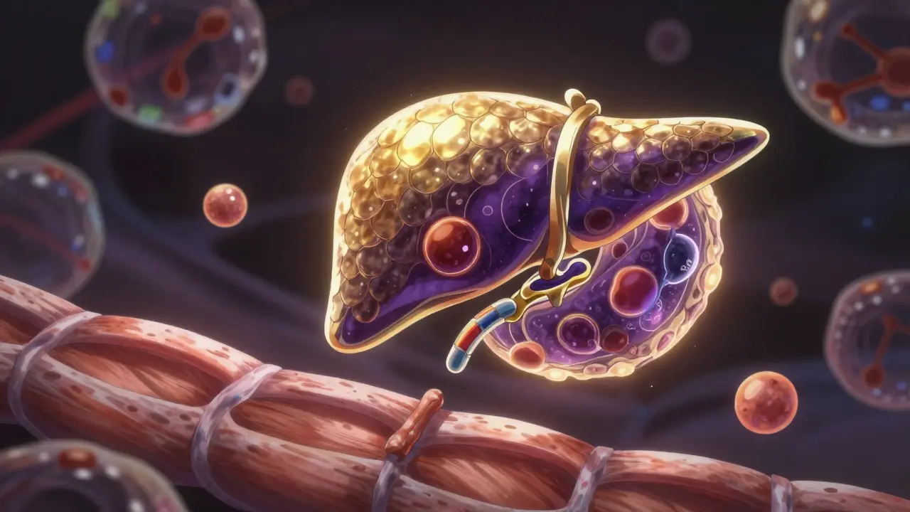 Bempedoic acid as a dragon neutralizing a liver enzyme while muscles remain unaffected.
